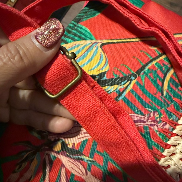 Roxy Red and Beige Tropical Crossbody Bag Vintage - Picture 11 of 12